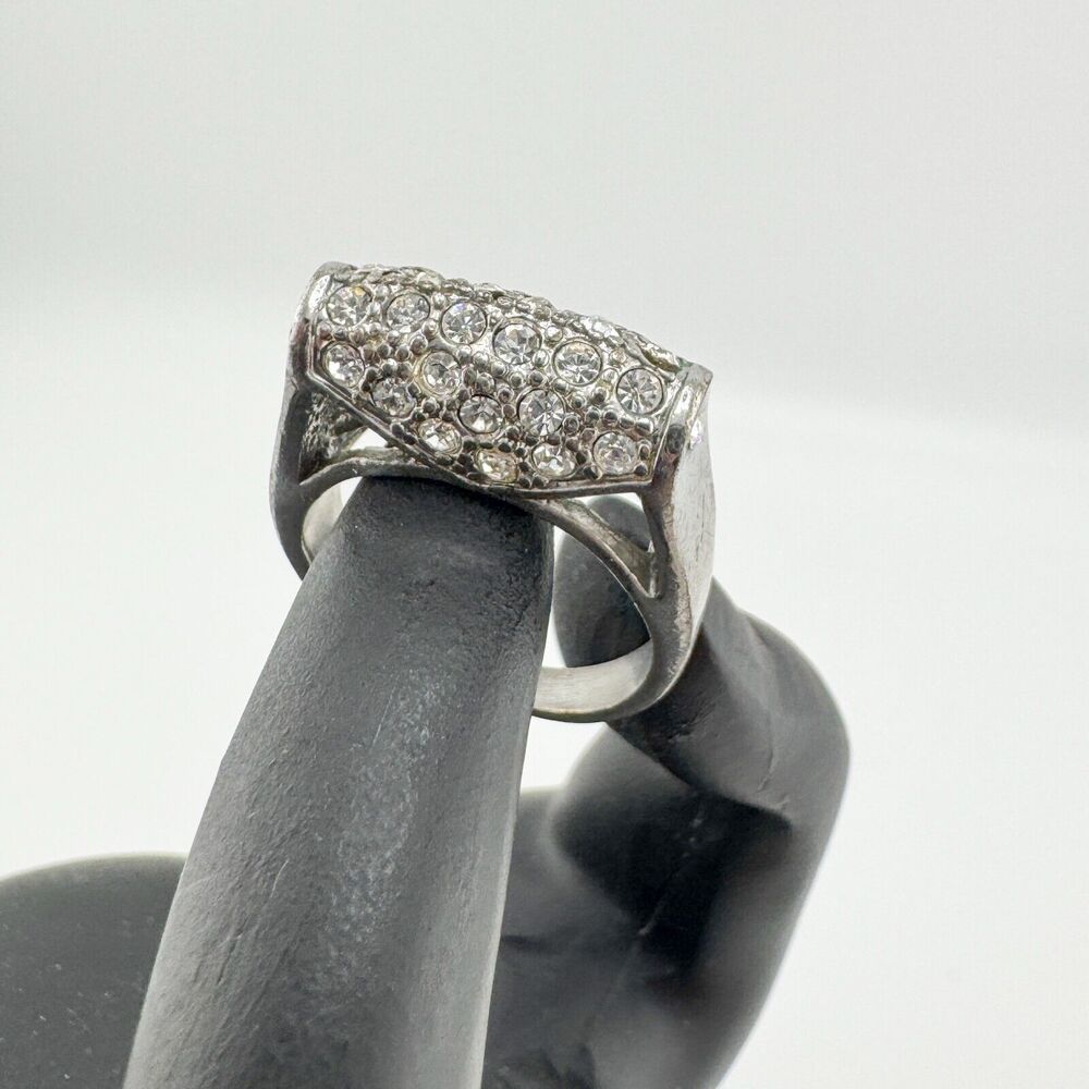 Vintage Rectangle Dome Ring Cluster Rhinestone  Glam Versatile Statement Retro